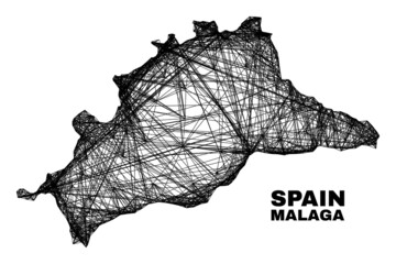 Network irregular mesh Malaga Province map. Abstract lines form Malaga Province map. Linear carcass 2D network in vector format.