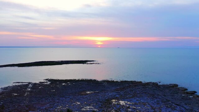 Golden Sunset At The Coastline Of Nightcliff Suburb In The City Of Darwin, Northern Territory, Australia. aerial