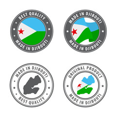 Made in Djibouti - set of labels, stamps, badges, with the Djibouti map and flag. Best quality. Original product.