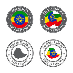 Made in Ethiopia - set of labels, stamps, badges, with the Ethiopia map and flag. Best quality. Original product.