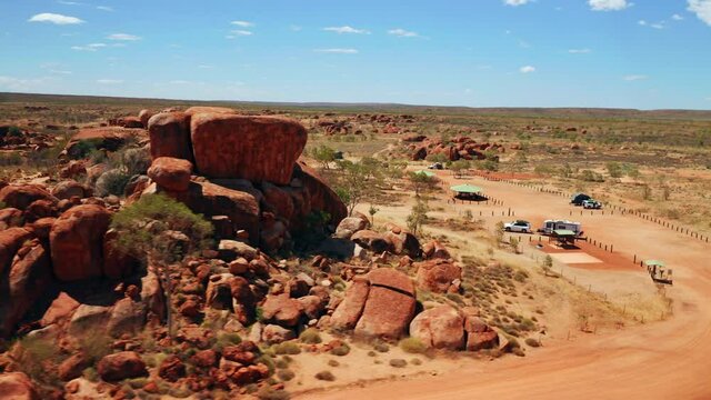 Large Granitic Boulders At The Devils Marbles Conservation Reserve In Northern Territory Of Australia. aerial