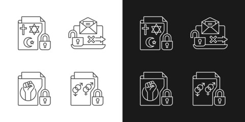 Data confidentiality linear icons set for dark and light mode. Unencrypted email. Trade union membership. Customizable thin line symbols. Isolated vector outline illustrations. Editable stroke