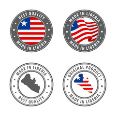 Made in Liberia - set of labels, stamps, badges, with the Liberia map and flag. Best quality. Original product.