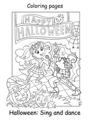 Coloring Halloween children in costumes of retro singers