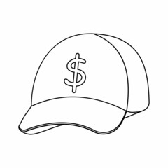 men's cap with a dollar sign, black outline, vector illustration