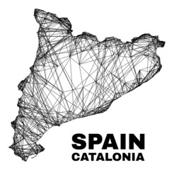 Wire frame irregular mesh Catalonia map. Abstract lines form Catalonia map. Wire frame 2D net in vector format. Vector structure is created for Catalonia map using crossing random lines.