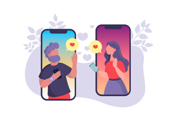 Vector illustration of the application for dating and communication. Quick meetings, dates and online dating. Search for a partner and romantic dating for single people. For applications, publications