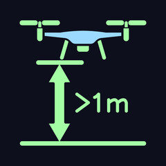 Minimum flight height RGB color manual label icon for dark theme. Isolated vector illustration on night mode background. Simple filled line drawing on black for product use instructions