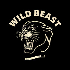 "WILD BEAST" illustration of a panther in the style of a traditional tattoo © twentyeightink