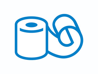 Toilet paper roll simple blue graphic icon vector. Roll of unwound toilet paper graphic icon vector isolated on a white background