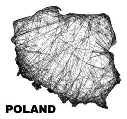 Wire frame irregular mesh Poland map. Abstract lines form Poland map. Wire frame 2D net in vector format. Vector model is created for Poland map using intersected random lines.