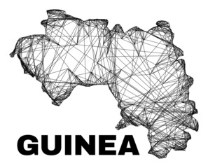 Wire frame irregular mesh Republic of Guinea map. Abstract lines are combined into Republic of Guinea map. Linear frame 2D network in vector format.