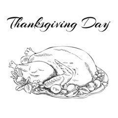 Vector hand-drawn food Illustration. Detailed retro style  baked turkey  sketch. Vintage sketch element for labels, packaging and cards design.