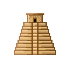 Mayan pyramid pixel art. Architecture icon. Vector illustration.