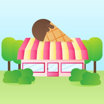 Ice cream shop. For brochure or banner. Vector illustration.