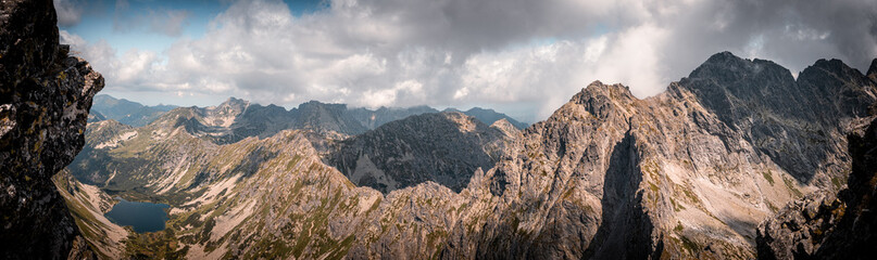 Fototapeta premium Trail to the Koprovsky Stit in the High Tatras with Velke Hincovo Pleso along the way