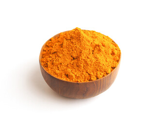 Turmeric powder (Curcuma) on white background. herbal