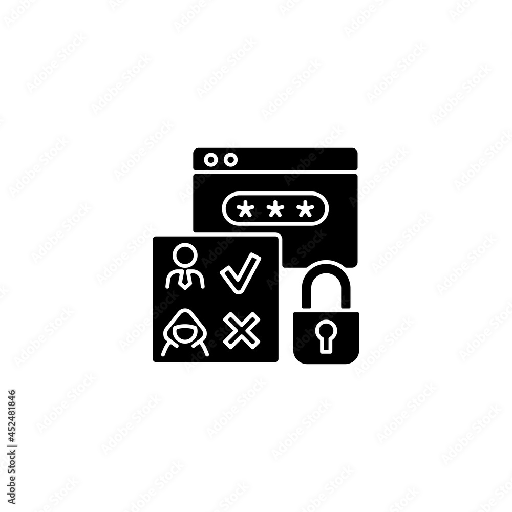 Poster access control black glyph icon. security technique. selective restriction. limit connections to sys