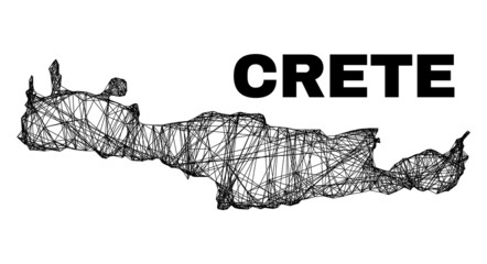 Network irregular mesh Crete map. Abstract lines form Crete map. Linear carcass 2D network in vector format. Vector structure is created for Crete map using crossing random lines.