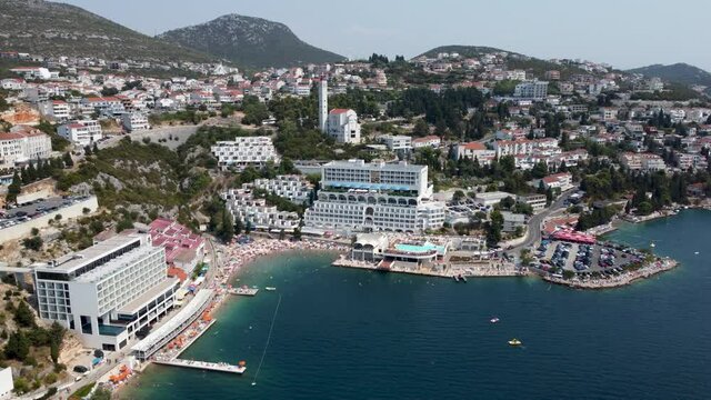 Aerial drone view of city of Neum in Bosnia and Herzegovina. Adriatic sea and coast. Tourist summer season.