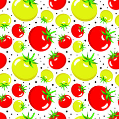 Tomato fruit whole on white background seamless pattern. Vector illustration.