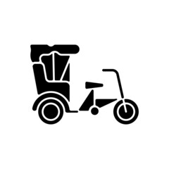Sanlunche black glyph icon. Chinese rickshaw. Short distance traveling. Transportation service. Human-powered three-wheeler. Silhouette symbol on white space. Vector isolated illustration