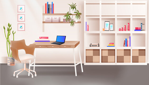 modern office room or home cabinet interior empty no people room with furniture horizontal