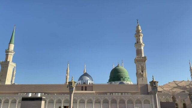 MADINAH, SAUDI ARABIA - December 14, 2020: B roll clip of view of Nabawi Mosque in Madinah, Saudi Arabia
