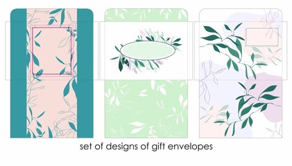 Design of envelopes. Gift envelopes with floral pattern in delicate colors