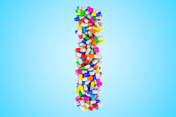 Letter I from medicine capsules, pills. 3D rendering