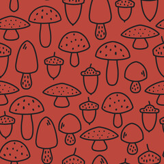Red toadstool mushroom seamless pattern background