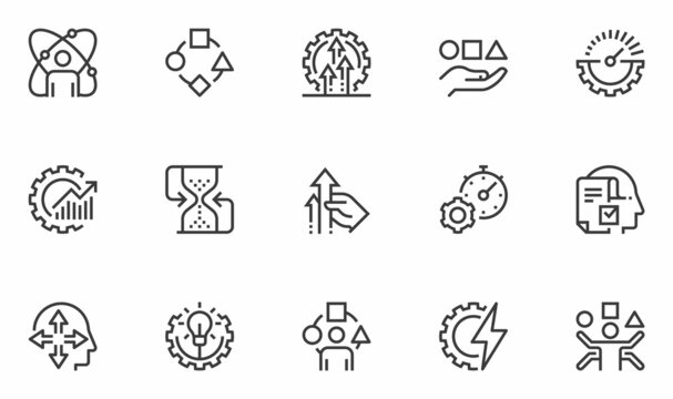Set of Vector Line Icons Related to Efficiency. Performance, Productive, Multitasking. Editable Stroke. 48x48 Pixel Perfect.