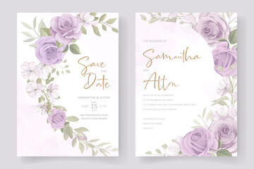 Fototapeta na wymiar Wedding invitation template with beautiful flowers and leaves