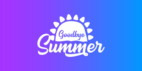 White goodbye summer vector concept text label or sticker on blue horizontal background. Goodbye summer concept illustration