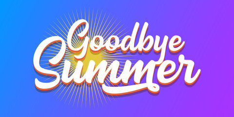 White goodbye summer vector concept text label or sticker on blue horizontal background. Goodbye summer concept illustration