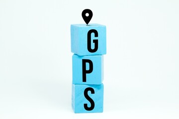 blue cubes with GPS letters and a white background