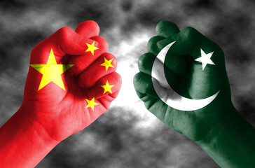 It combines the Chinese flag and the Pakistan flag and fist, tells the concept of communication and dialogue
