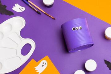 Handmade craft project. Creative DIY concept. Making cute monster for Halloween. Step by step photo instruction. Step 3