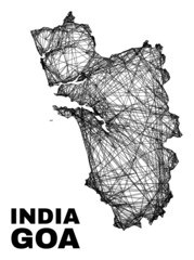 carcass irregular mesh Goa State map. Abstract lines are combined into Goa State map. Linear carcass 2D network in vector format.
