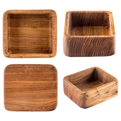 Isolated square wooden kitchen bowl from collection set
