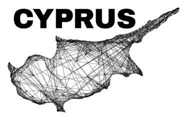 Wire frame irregular mesh Cyprus map. Abstract lines are combined into Cyprus map. Wire frame 2D network in vector format. Vector structure is created for Cyprus map using intersected random lines.