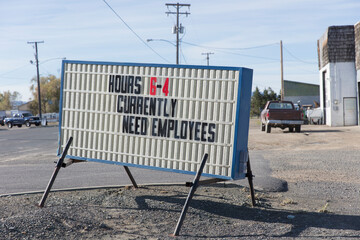Help Wanted sign, Currently Need Employees sign for small town business