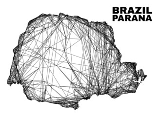 Wire frame irregular mesh Parana State map. Abstract lines are combined into Parana State map. Wire frame 2D network in vector format. - 452487829