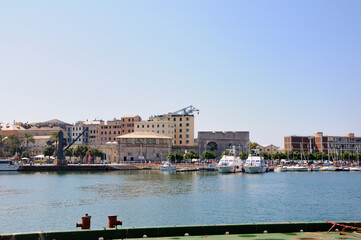 Genoa Old Port. Boats and small yachts in the port. Porto Antico, Liguria, Italy.