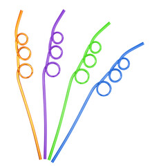 Obraz premium Set with different straws for drinks on white background