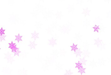 Light Purple, Pink vector background with xmas snowflakes, stars.
