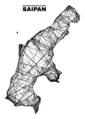 Wire frame irregular mesh Saipan Island map. Abstract lines form Saipan Island map. Wire carcass flat network in vector format.