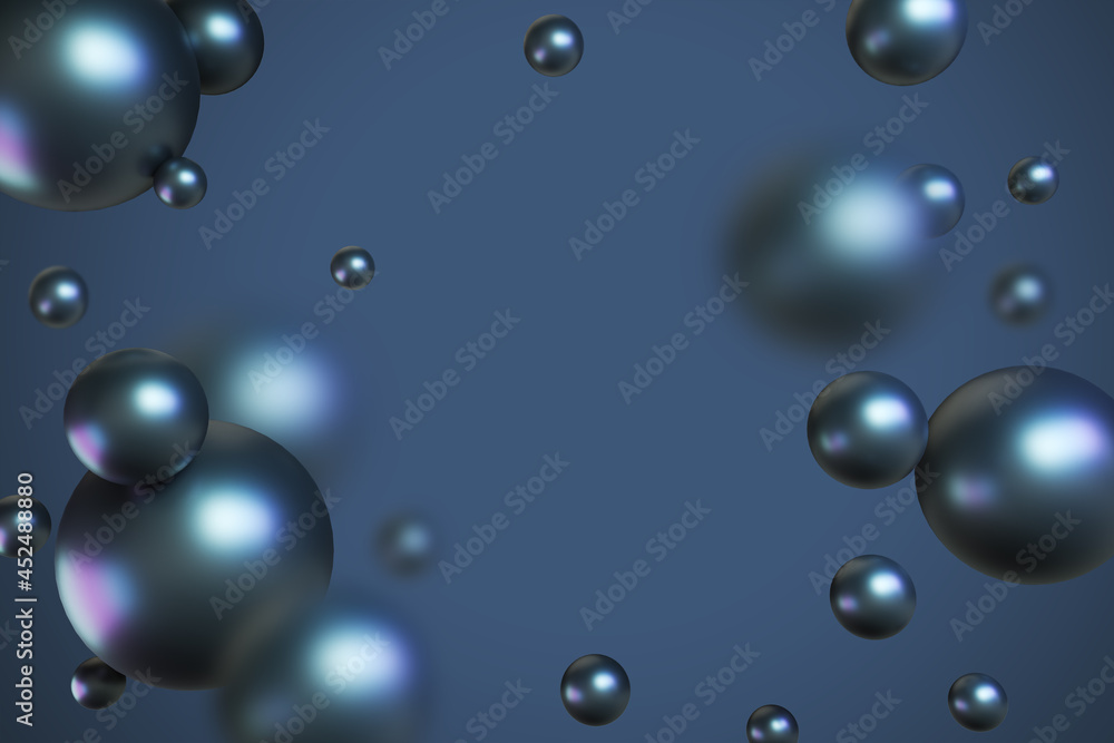 Poster Creative blurry blue bubbles background with mock up place. Design and landing page concept. 3D Rendering.