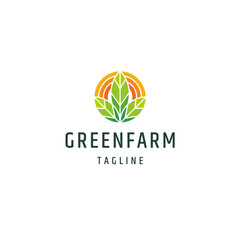 Leaf and sunrise green farm logo icon design template flat vector