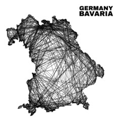 Wire frame irregular mesh Bavaria Land map. Abstract lines form Bavaria Land map. Wire frame flat network in vector format.